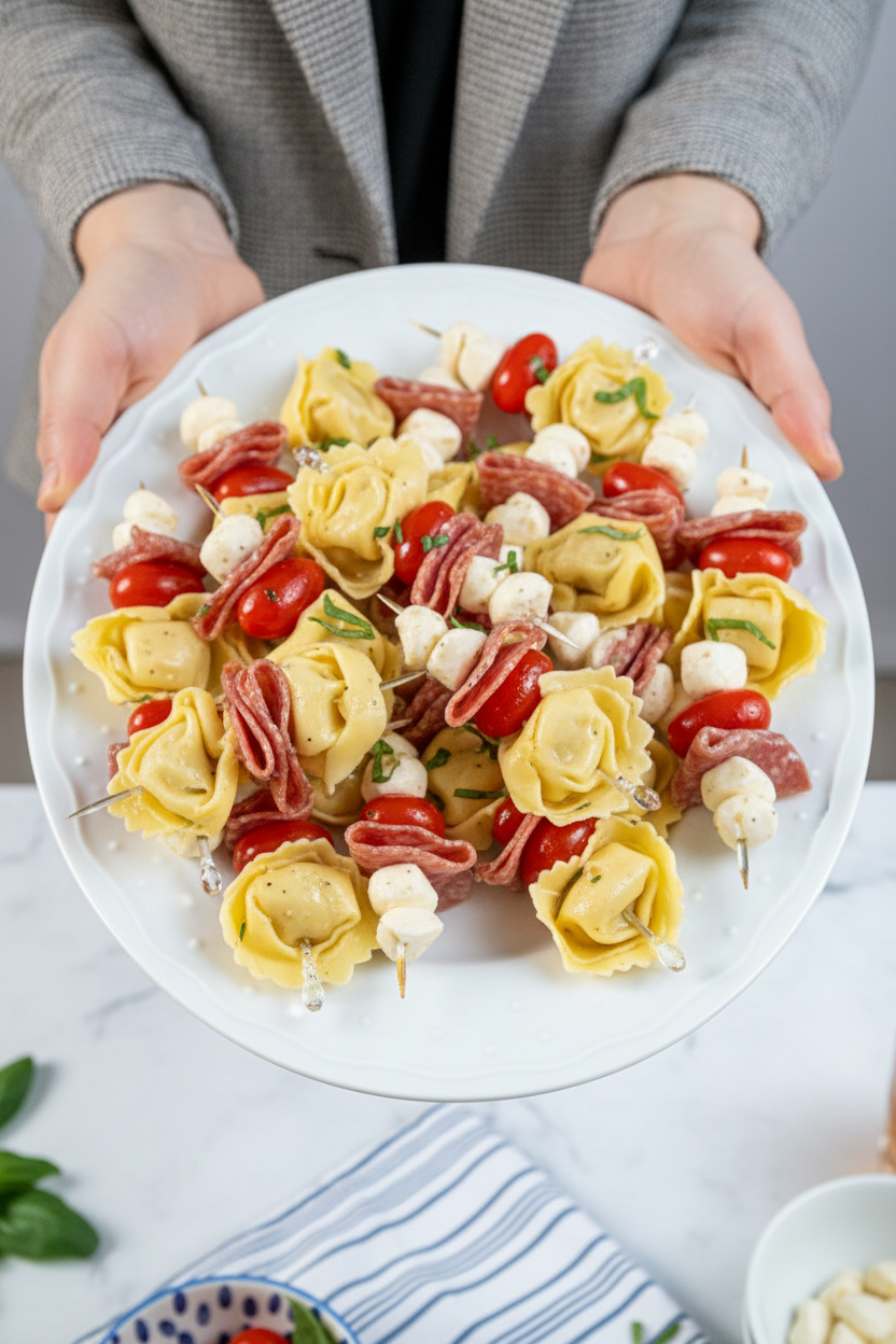 Easy Tortellini Skewers Appetizer - The Schmidty Wife