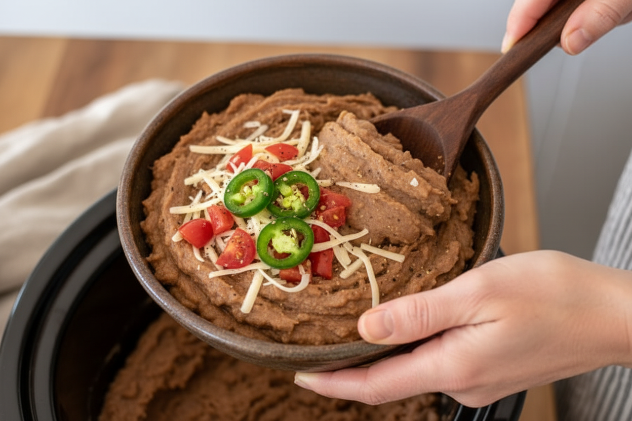 Easy Vegetarian Crockpot Refried Beans - The Schmidty Wife