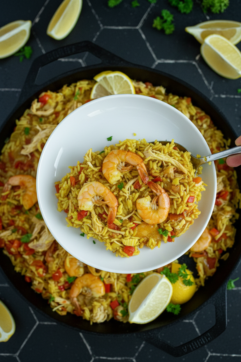 Family Friendly Chicken and Shrimp Paella - The Schmidty Wife