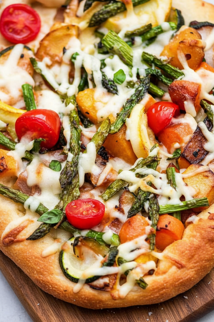 Garden Vegetable Alfredo Pizza