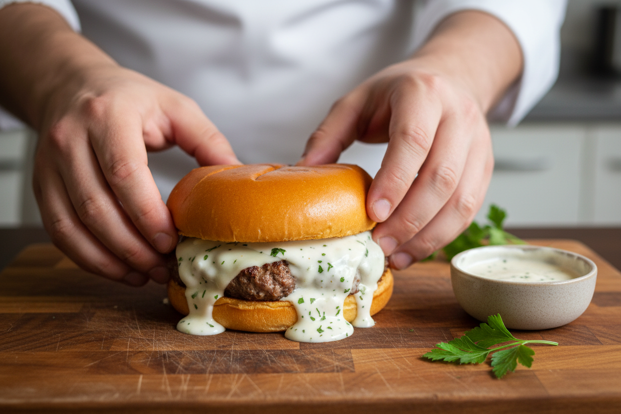 Garlic Overboard Burgers with Creamy Garlic Burger Sauce