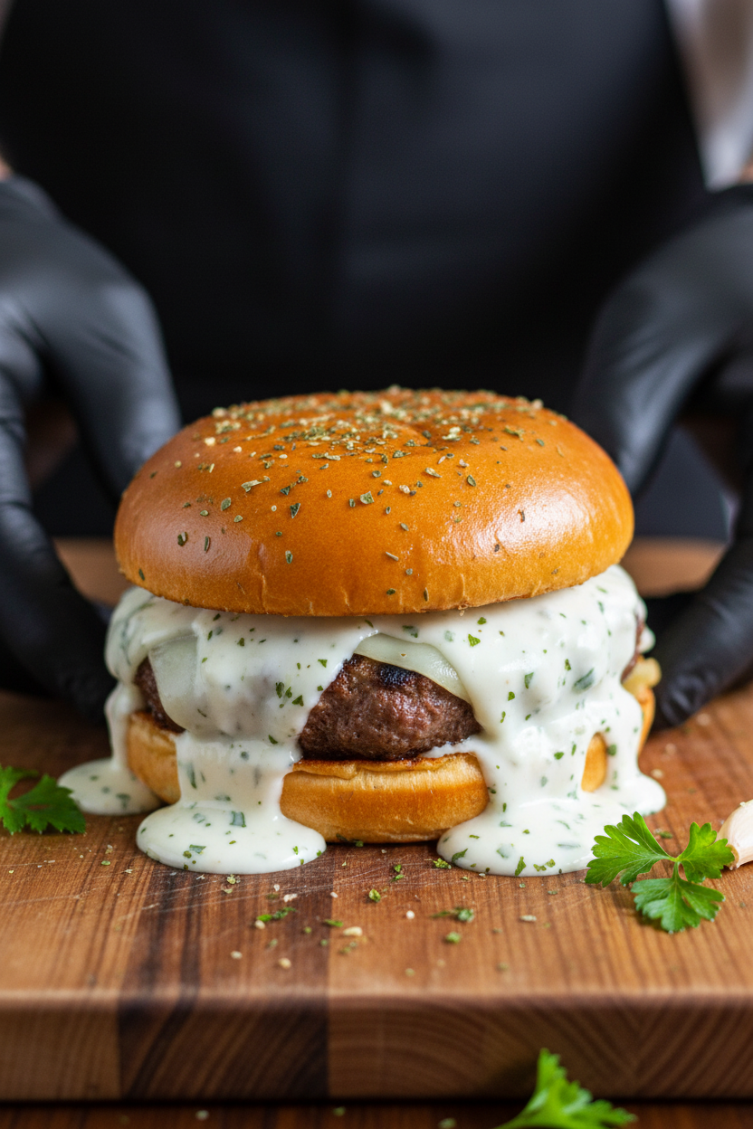Garlic Overboard Burgers with Creamy Garlic Burger Sauce