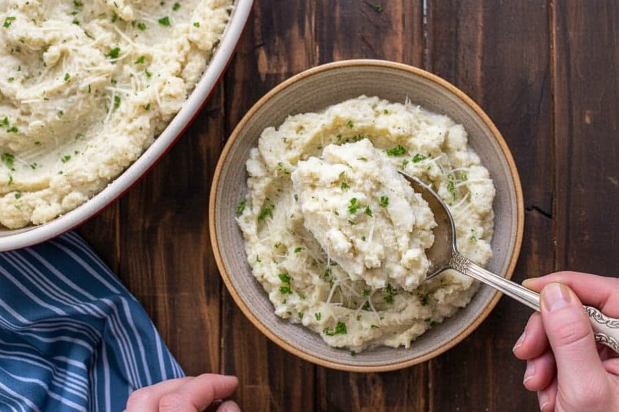 Garlic Parmesan Mashed Cauliflower Recipe - The Schmidty Wife