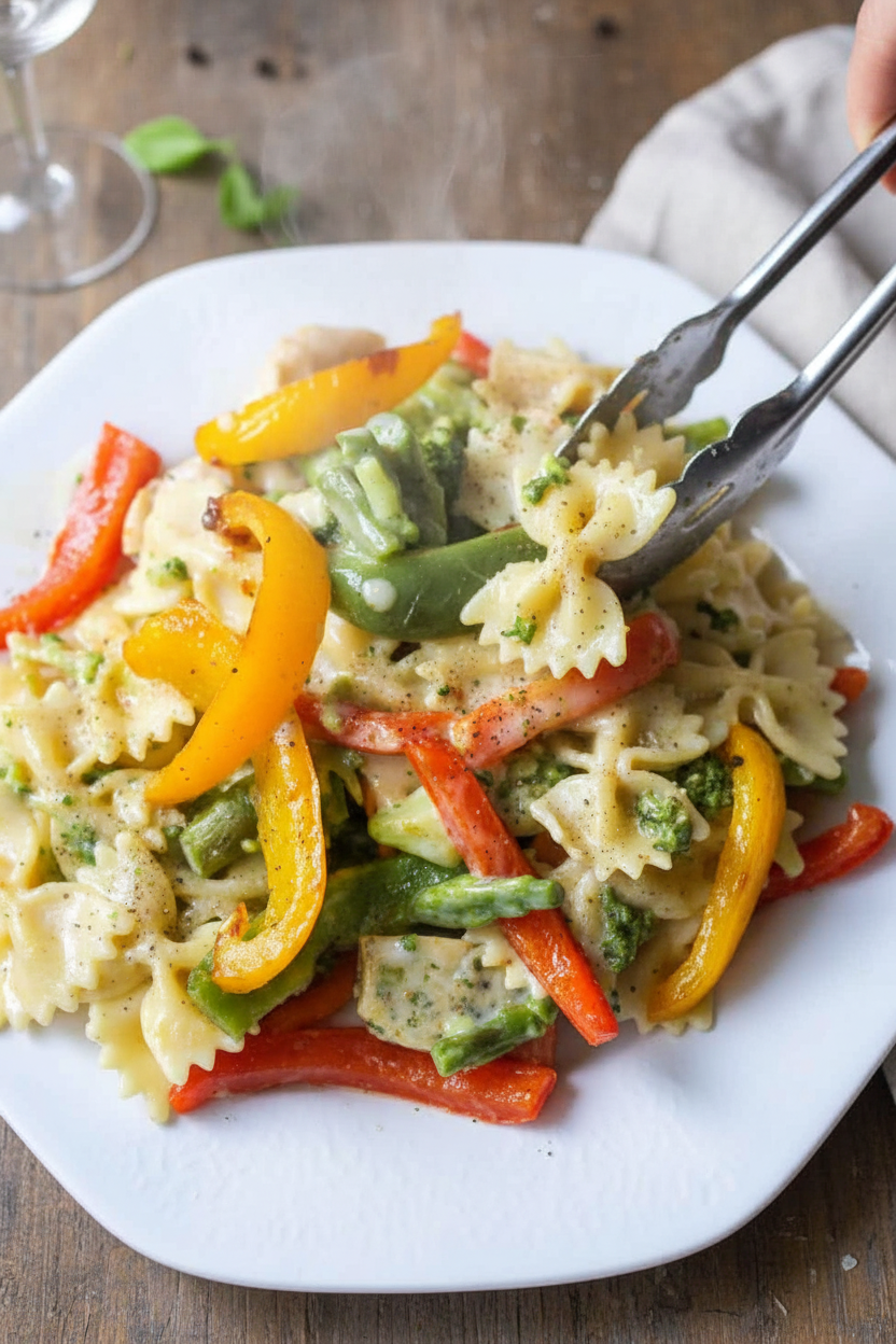 Garlic and Roasted Bell Pepper Farfalle