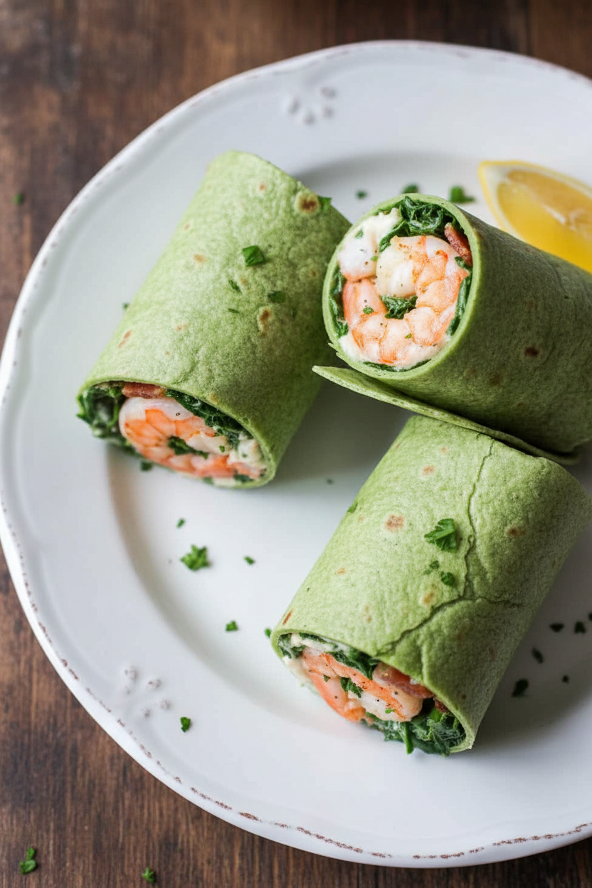 Garlic Shrimp Spinach Bacon Wraps