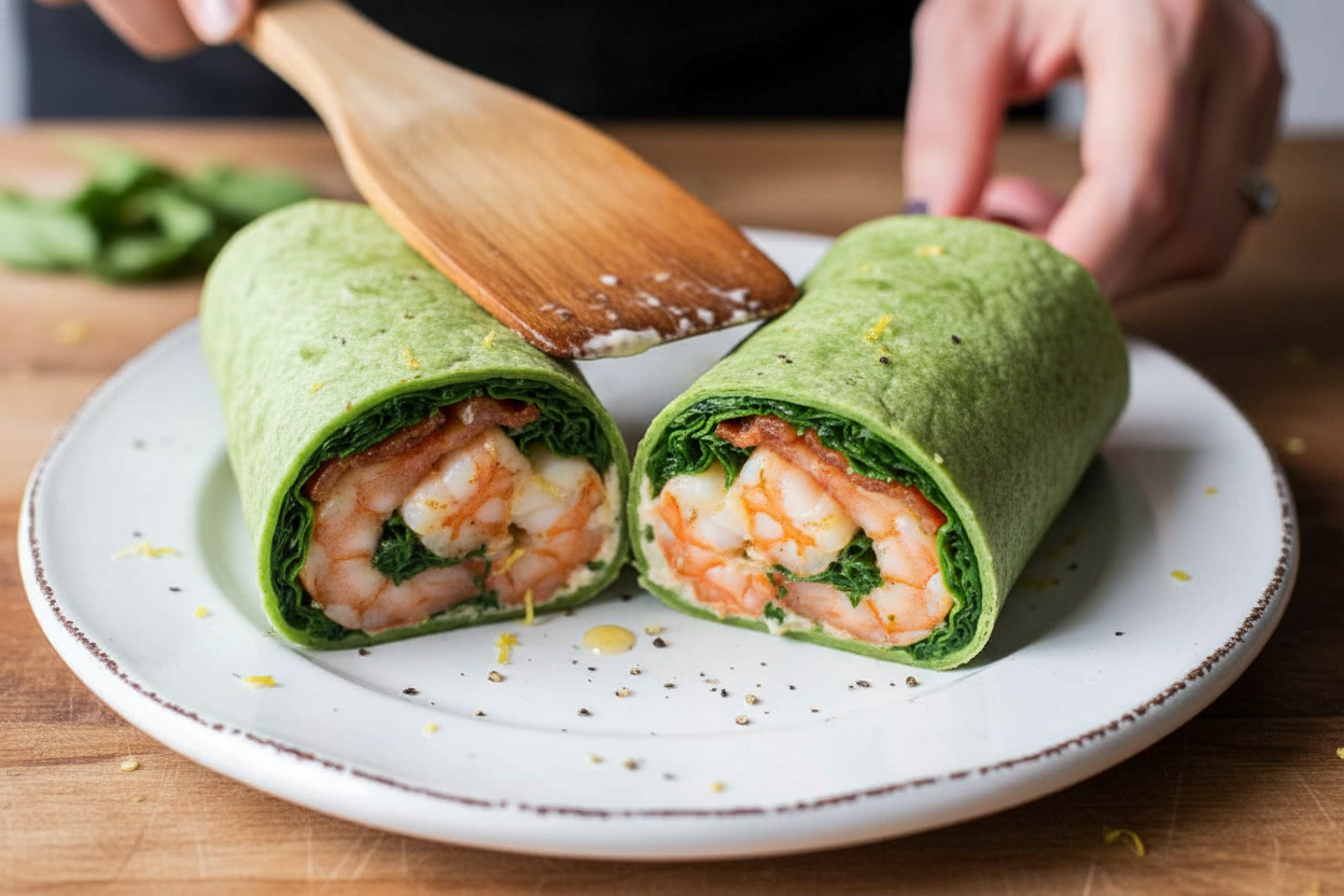 Garlic Shrimp Spinach Bacon Wraps