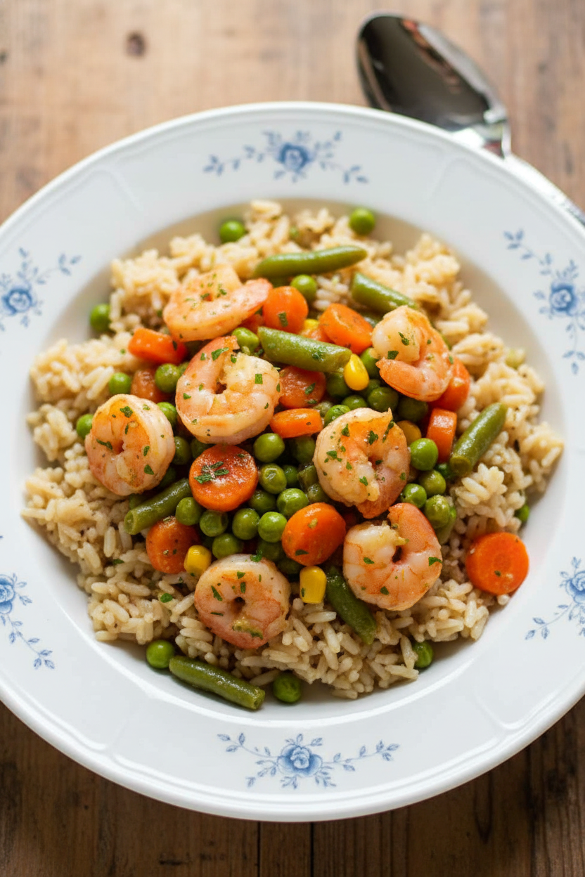 Garlic Shrimp Veggies and Rice