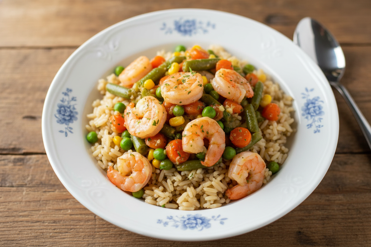 Garlic Shrimp Veggies and Rice