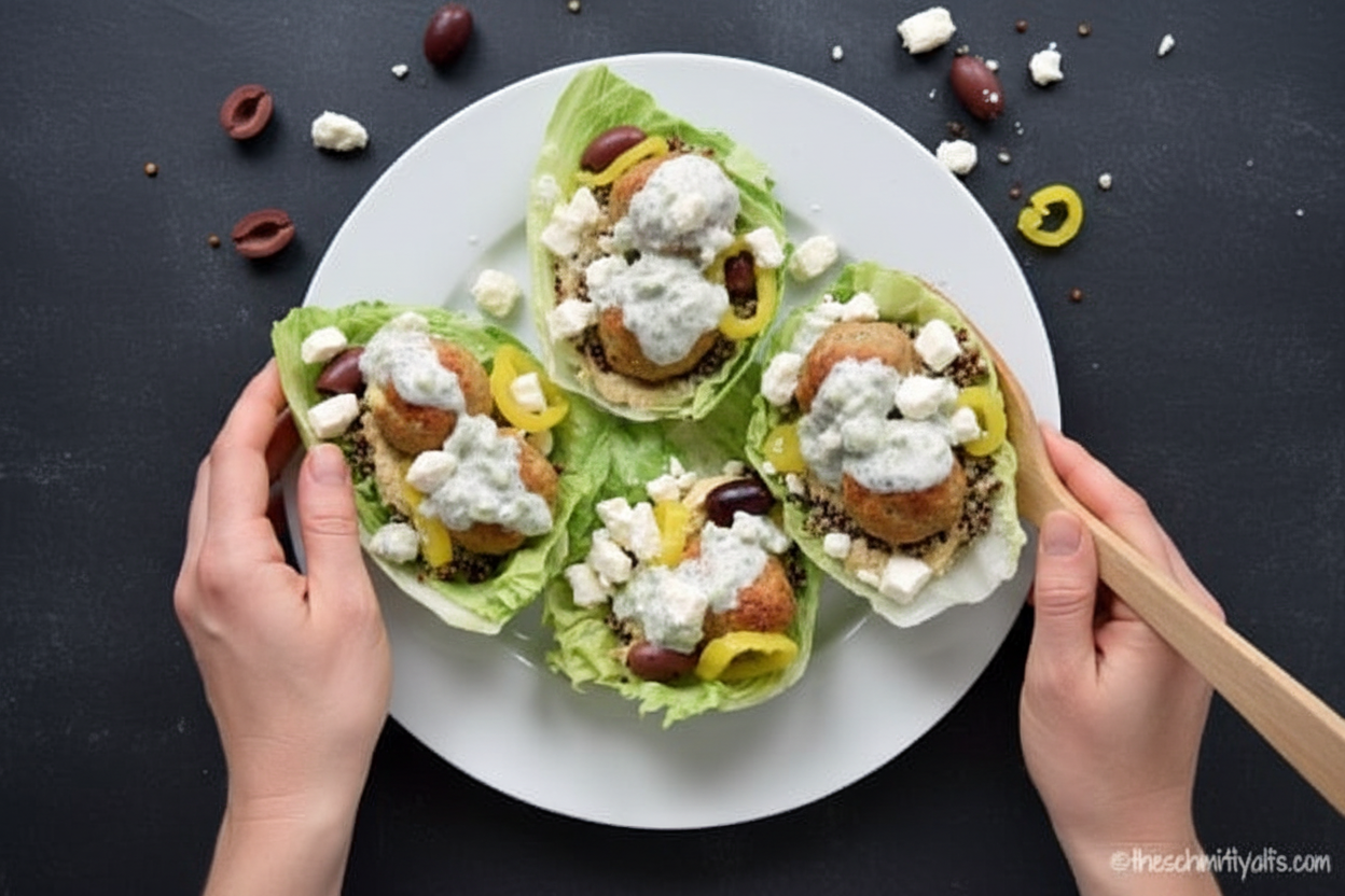 Greek Turkey Meatball Lettuce Wraps - The Schmidty Wife