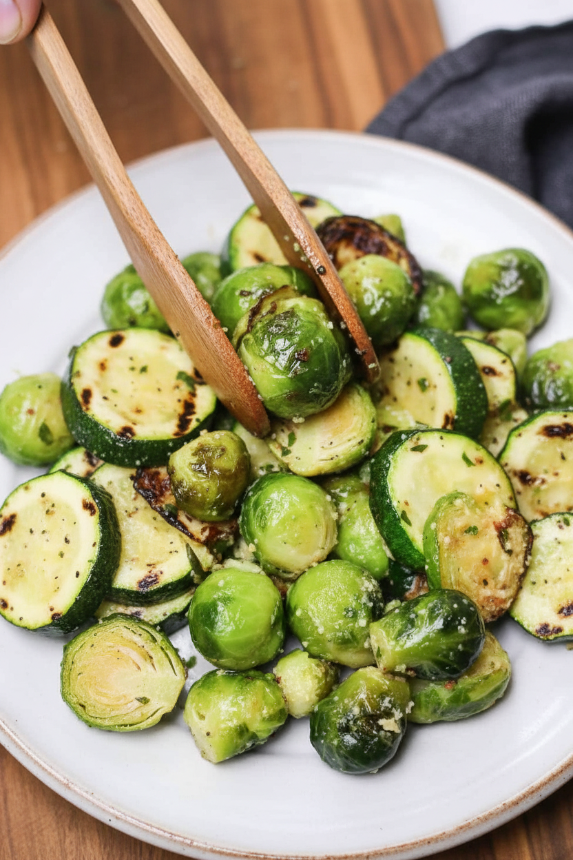 Grilled Brussels Sprouts and Zucchini