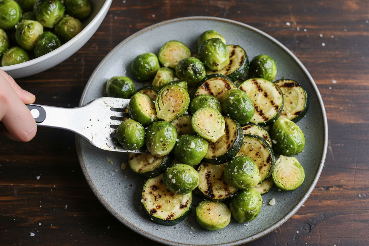 Grilled Brussels Sprouts and Zucchini