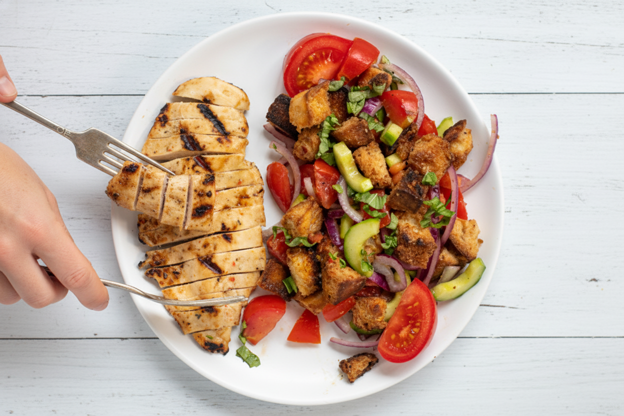 Easy Panzanella Salad with Grilled Chicken - The Schmidty Wife