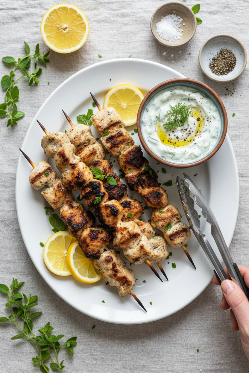 Grilled Greek Chicken Kabobs with Tzatziki - The Schmidty Wife