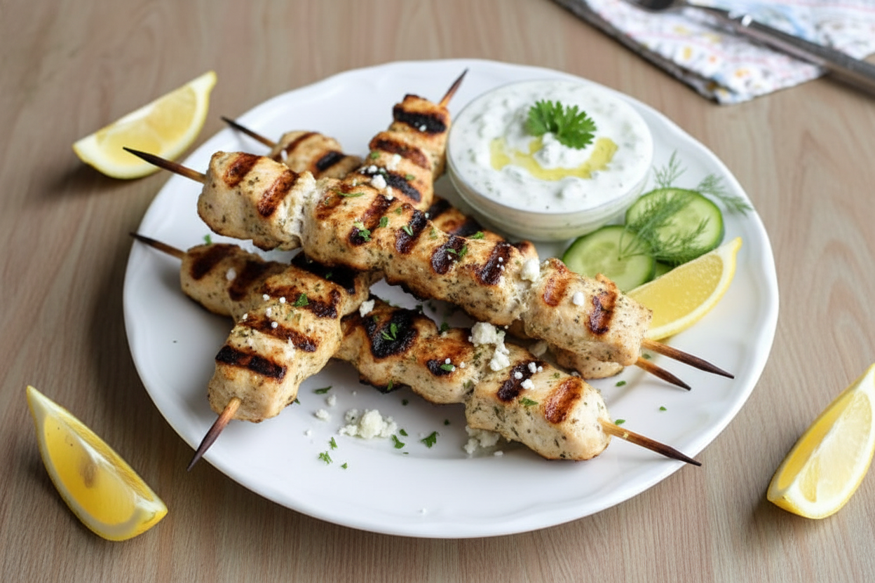 Grilled Greek Chicken Kabobs with Tzatziki - The Schmidty Wife