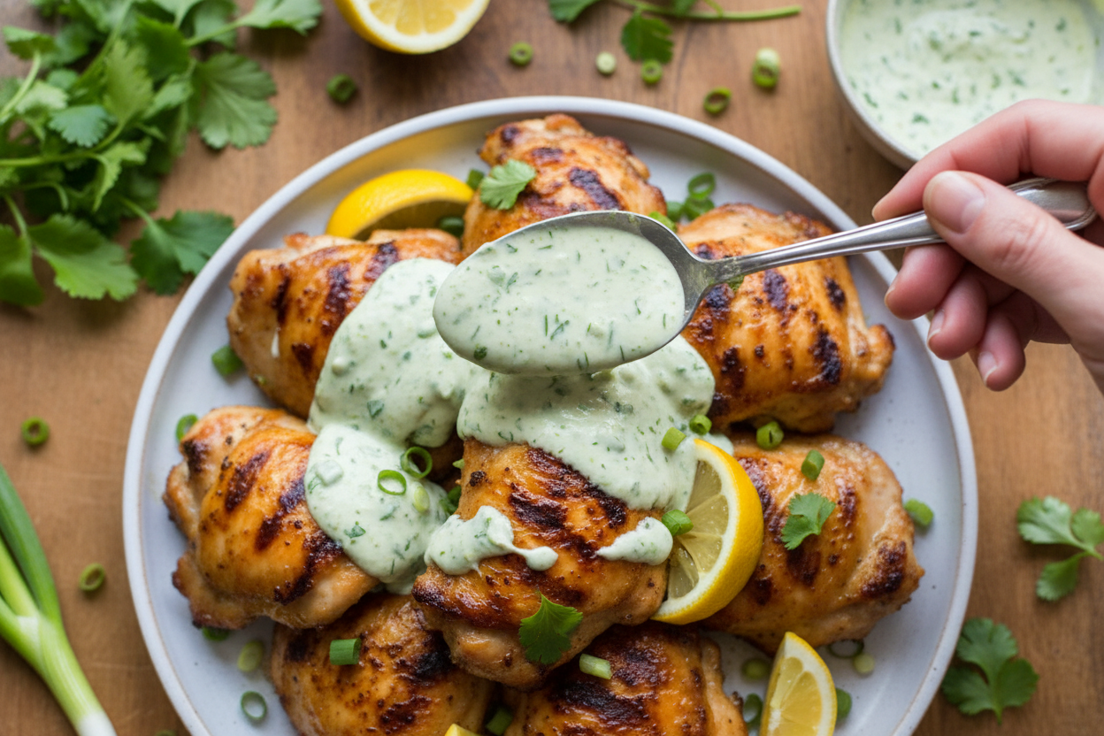 Grilled Green Goddess Chicken Thighs - The Schmidty Wife