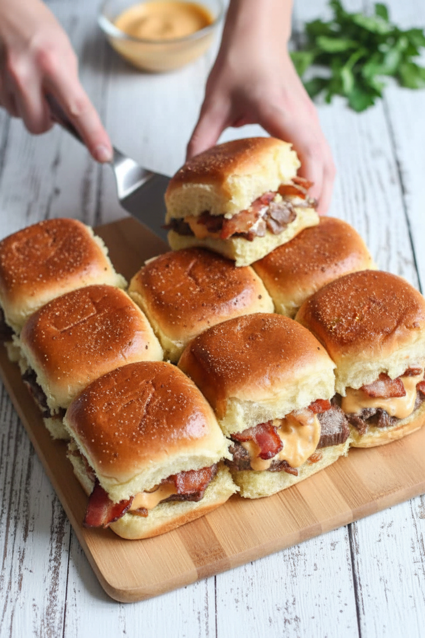 Grilled Bacon and Onion Ribeye Steak Sliders with Beer Cheese