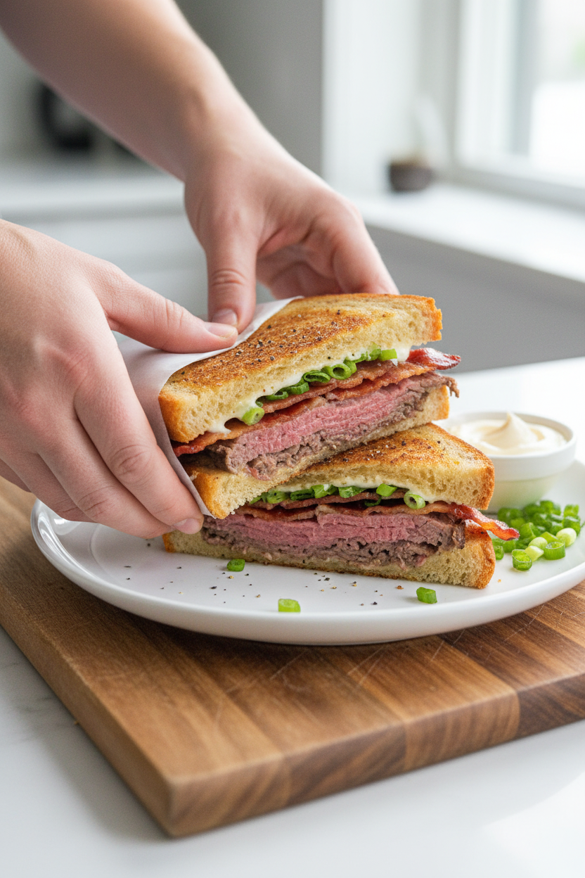 Grilled Roast Beef and Bacon Club Sandwich