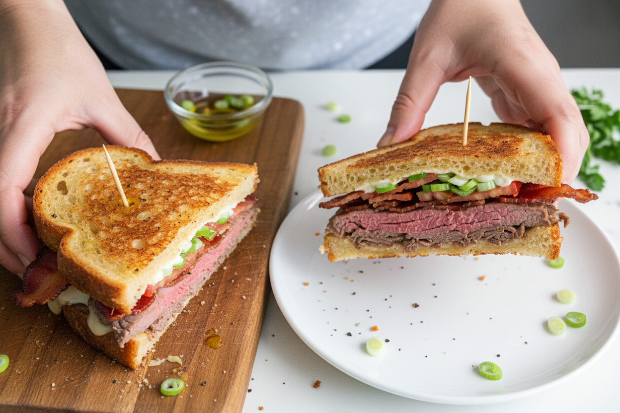 Grilled Roast Beef and Bacon Club Sandwich