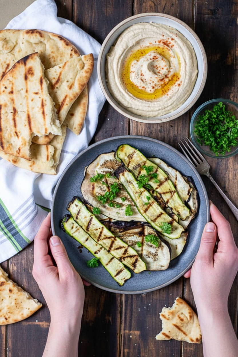 Grilled Zucchini and Eggplant with Hummus Flatbread - The Schmidty Wife