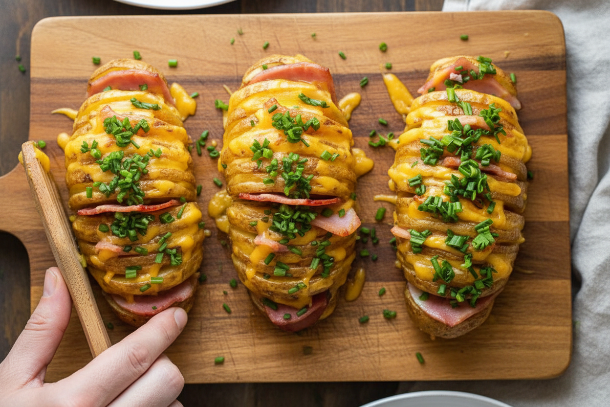 Ham and Cheddar Hasselback Potatoes