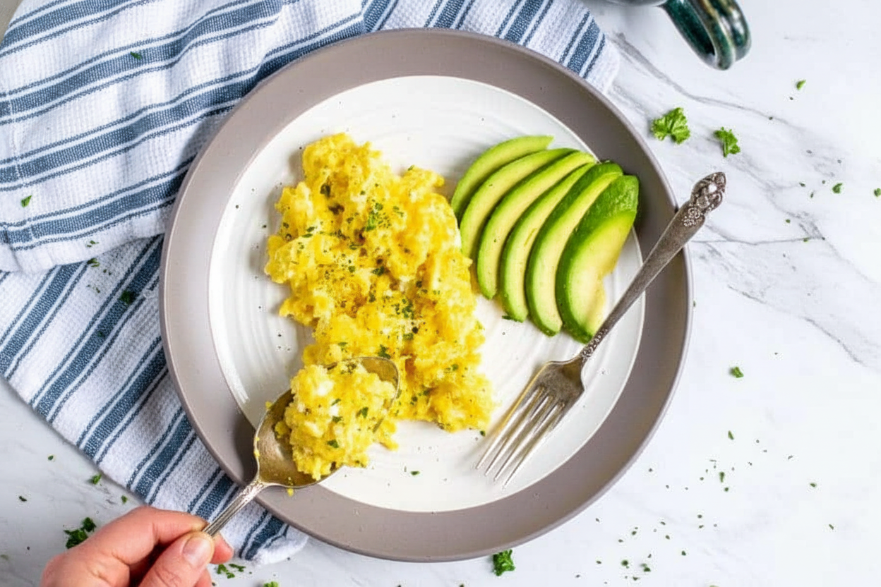 Healthy Cottage Cheese in Scrambled Eggs Recipe – The Schmidty Wife: Fluffy Cottage Cheese Scrambled Eggs Recipe