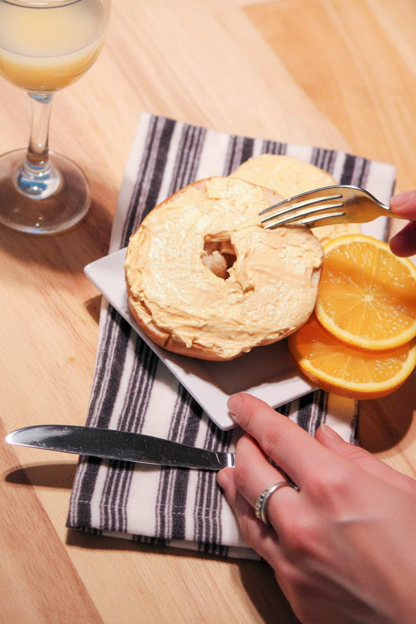 Homemade Bagels with Mimosa Cream Cheese Spread
