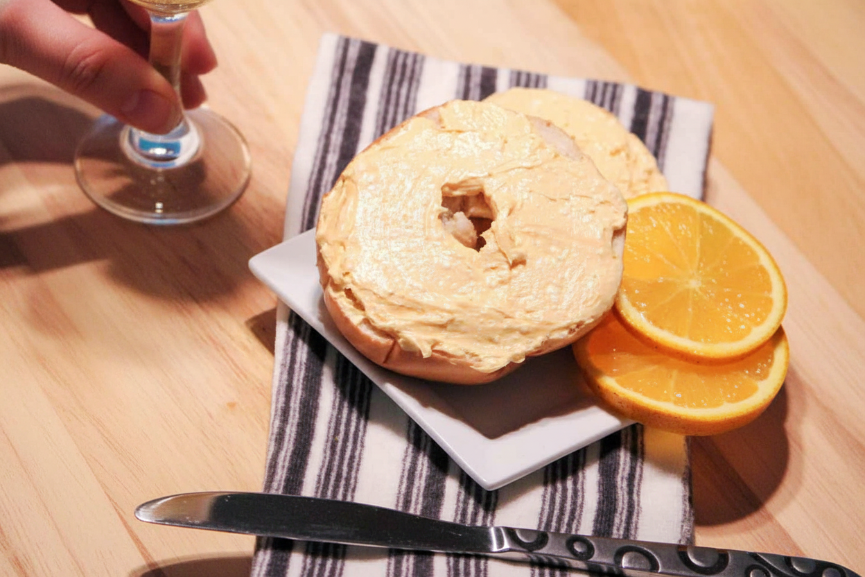 Homemade Bagels with Mimosa Cream Cheese Spread