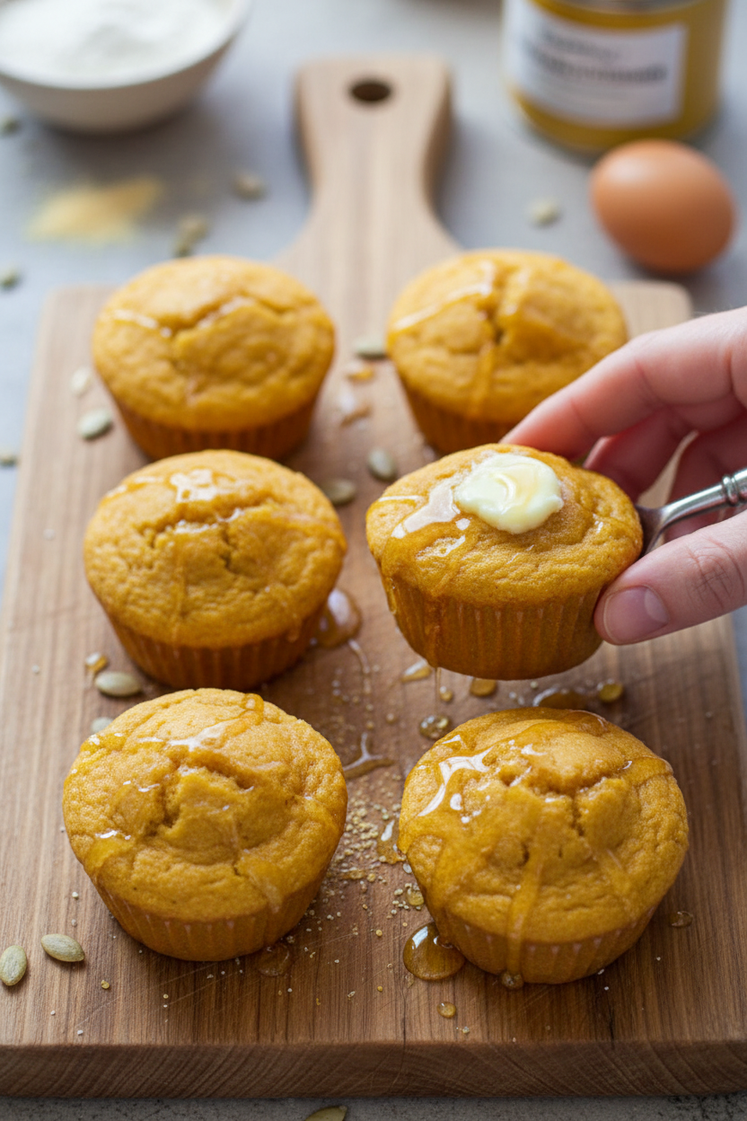 Honey Pumpkin Cornbread Muffins