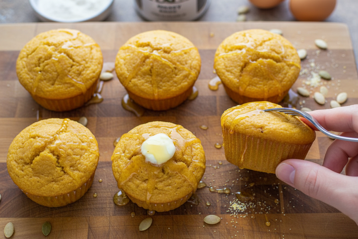 Honey Pumpkin Cornbread Muffins