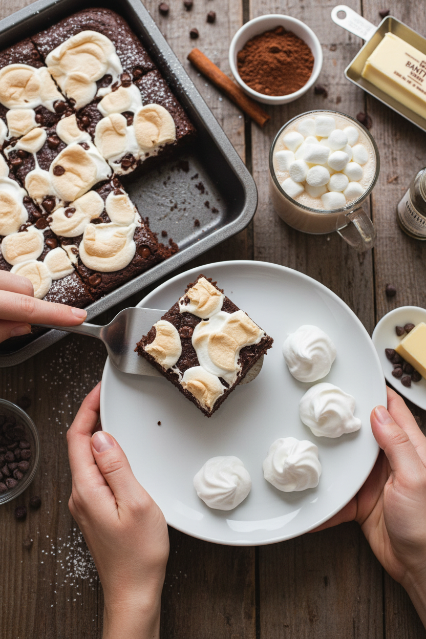 Hot Chocolate Brownies with Marshmallow