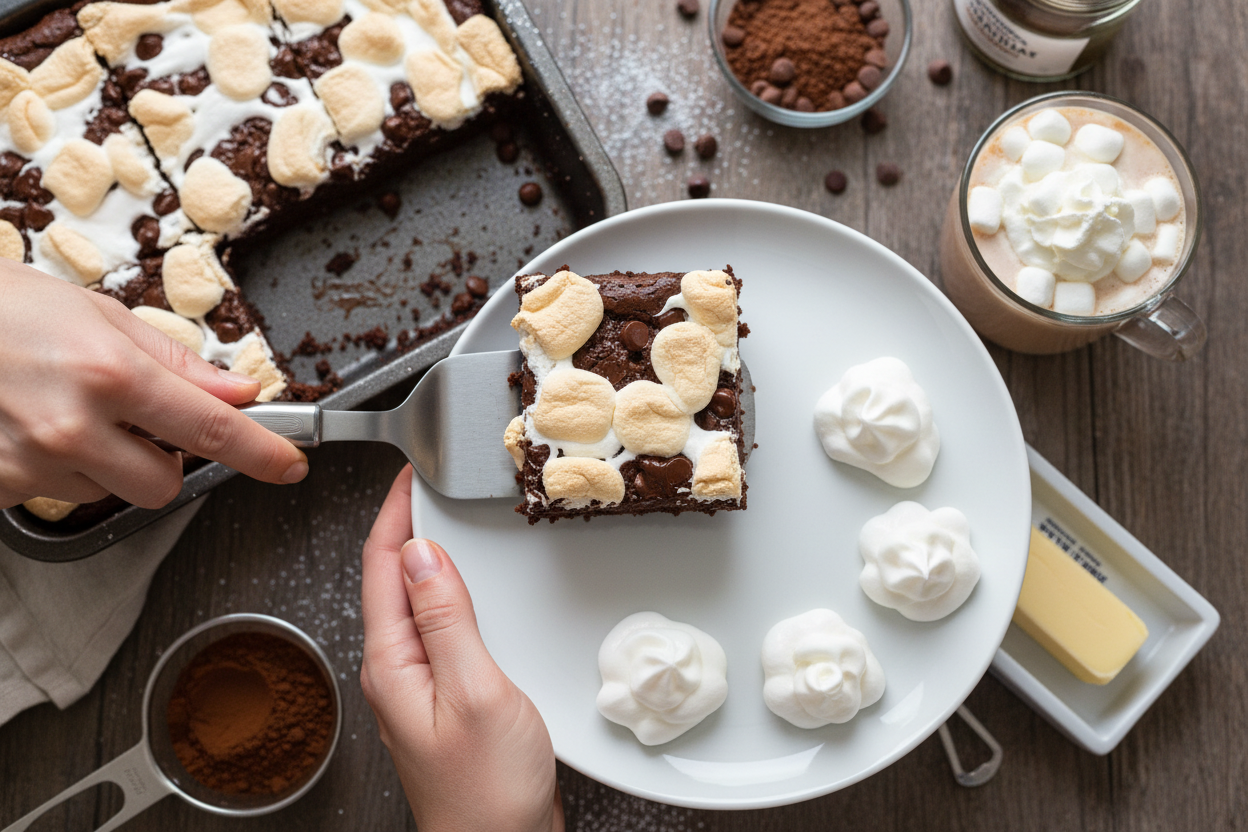 Hot Chocolate Brownies with Marshmallow