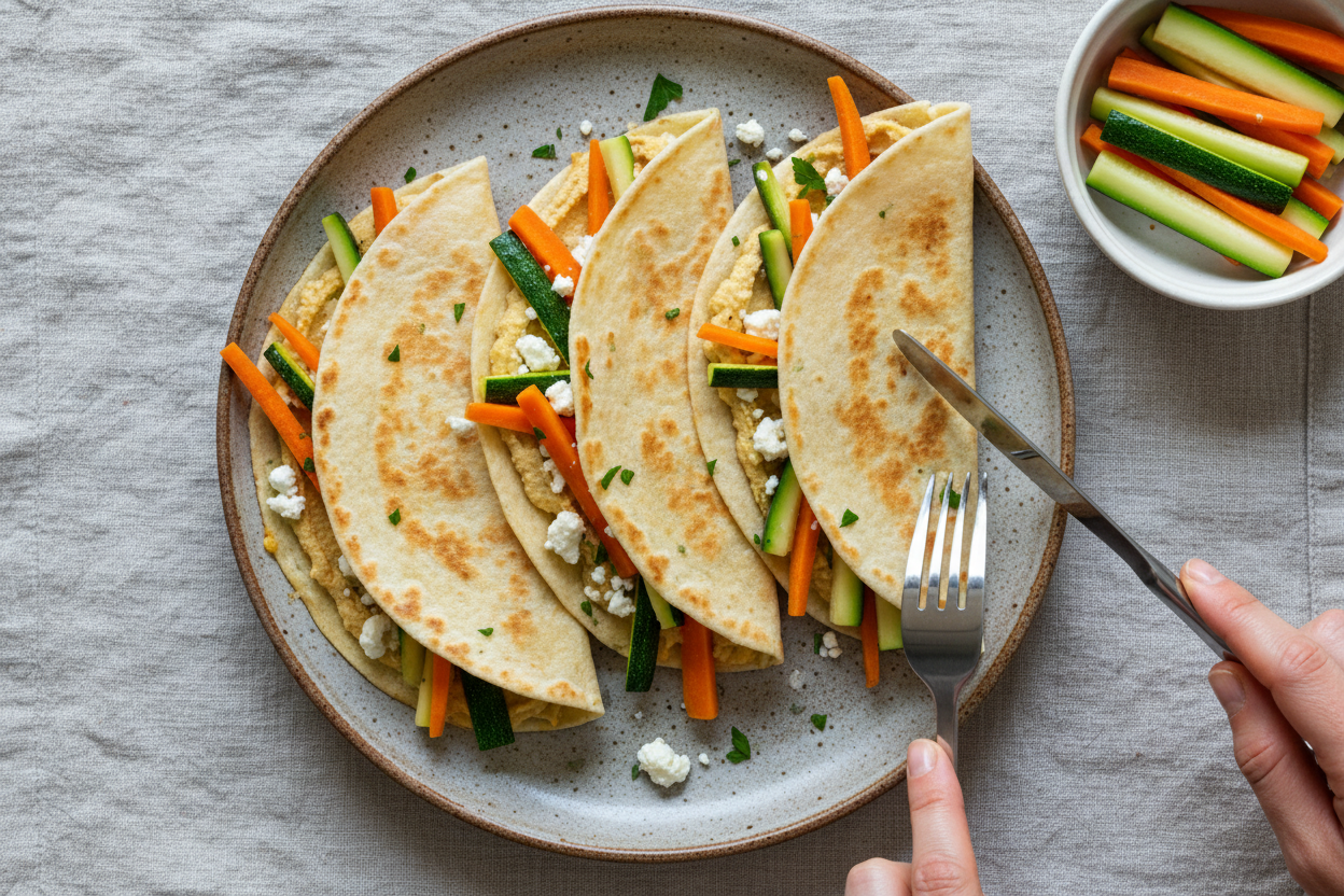 Hummus Quesadillas with Feta and Vegetables - The Schmidty Wife