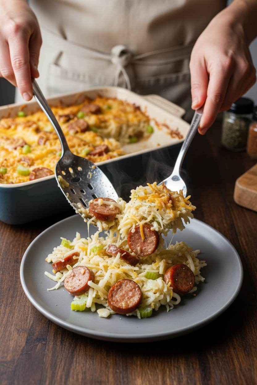Kielbasa Sausage Hashbrown Casserole