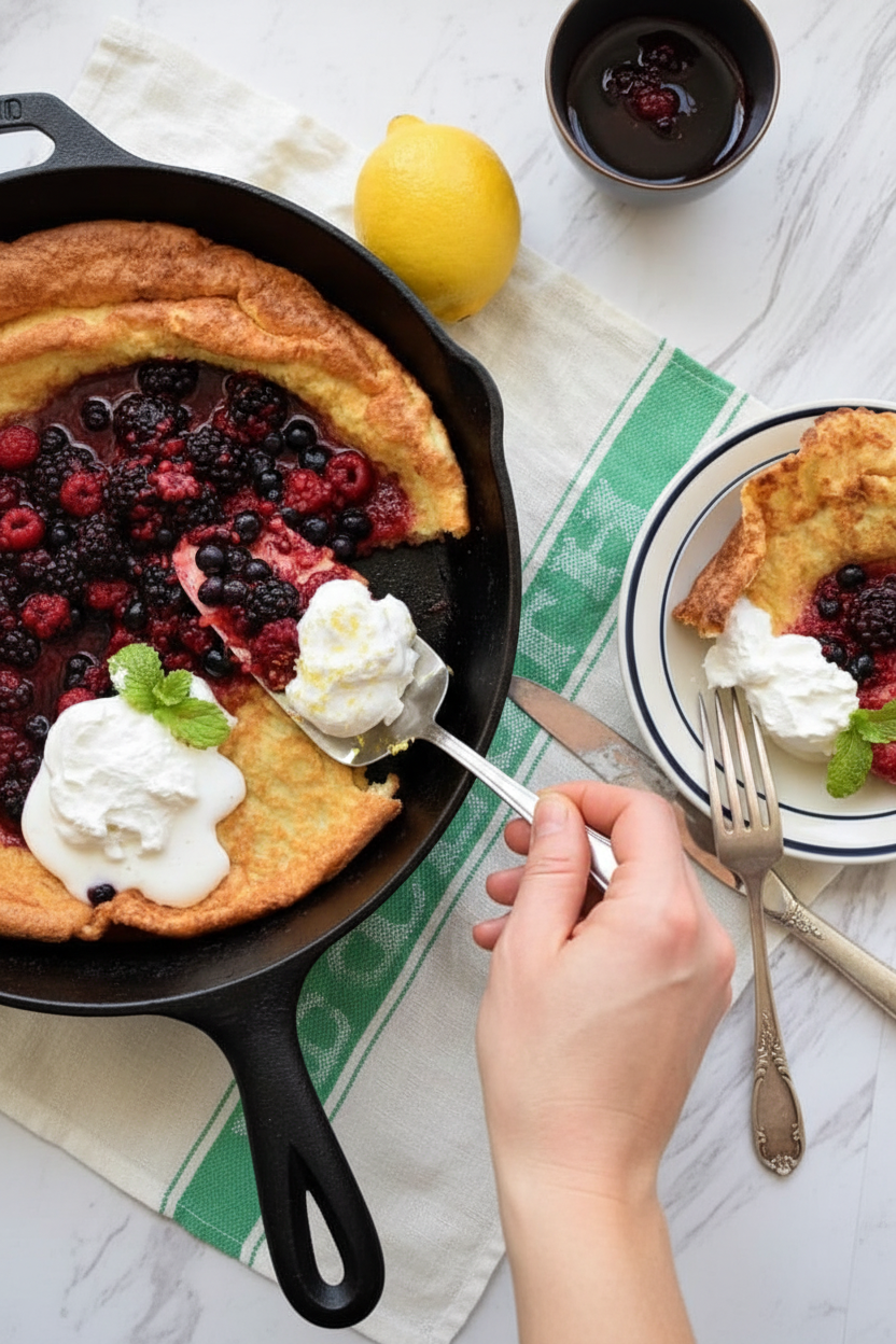 Lemon Dutch Baby with Berry Compote and Whipped Cream - The Schmidty Wife