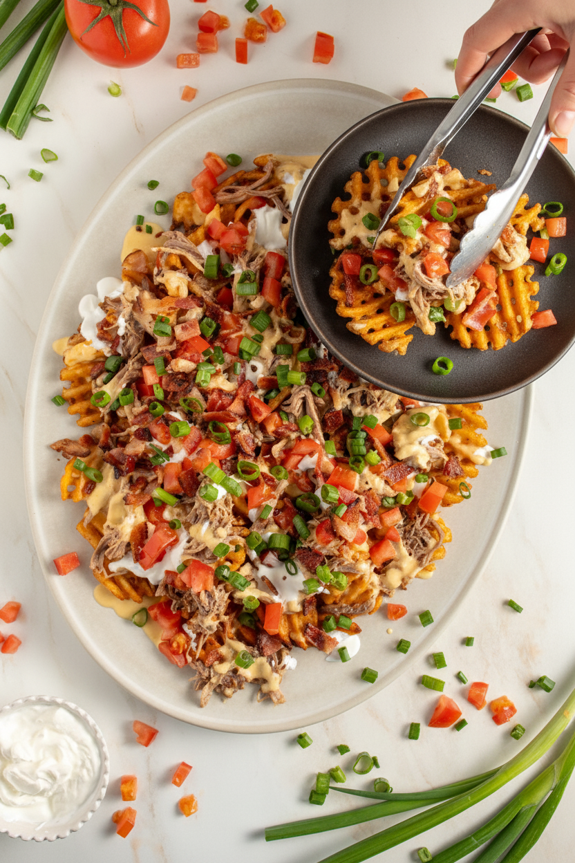 Loaded Pulled Pork Waffle Fries - The Schmidty Wife