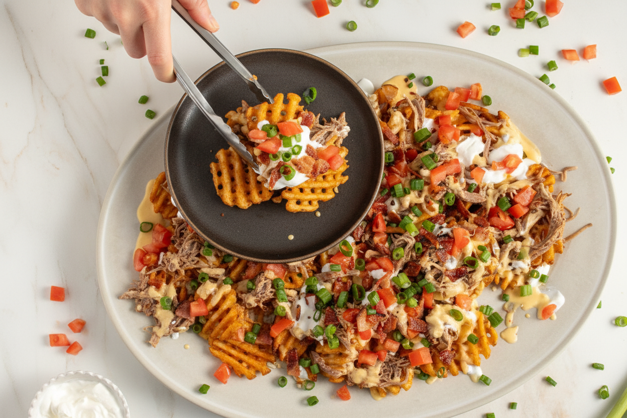 Loaded Pulled Pork Waffle Fries - The Schmidty Wife