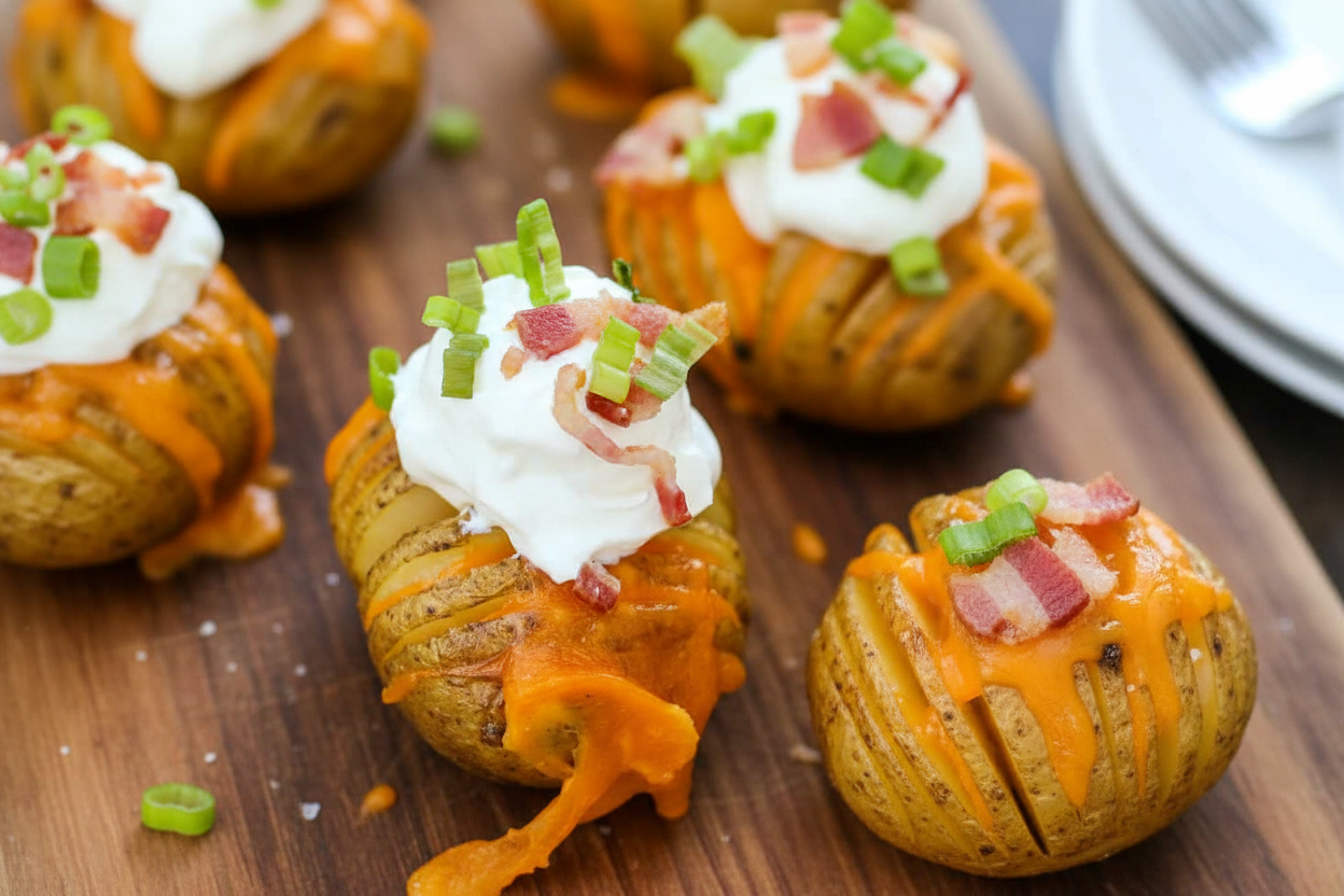 Mini Loaded Hasselback Potatoes: Loaded Hasselback Potato Recipe Mini Bites