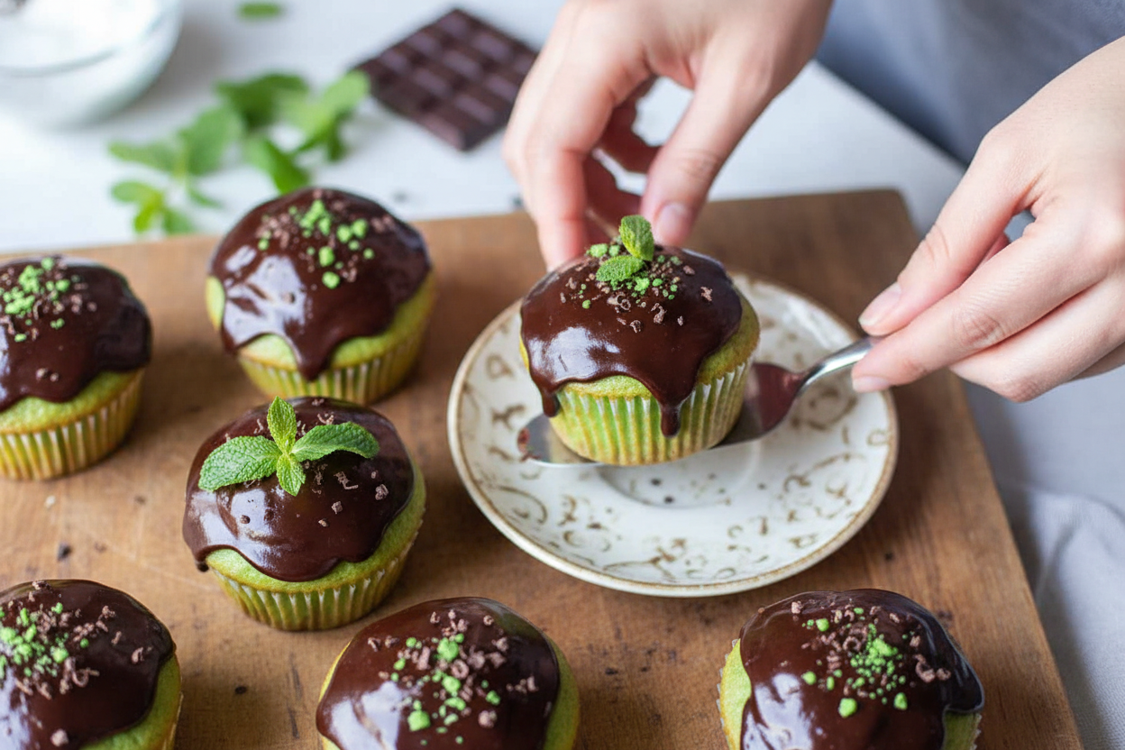 Mint Cupcakes with Mint Dark Chocolate Ganache
