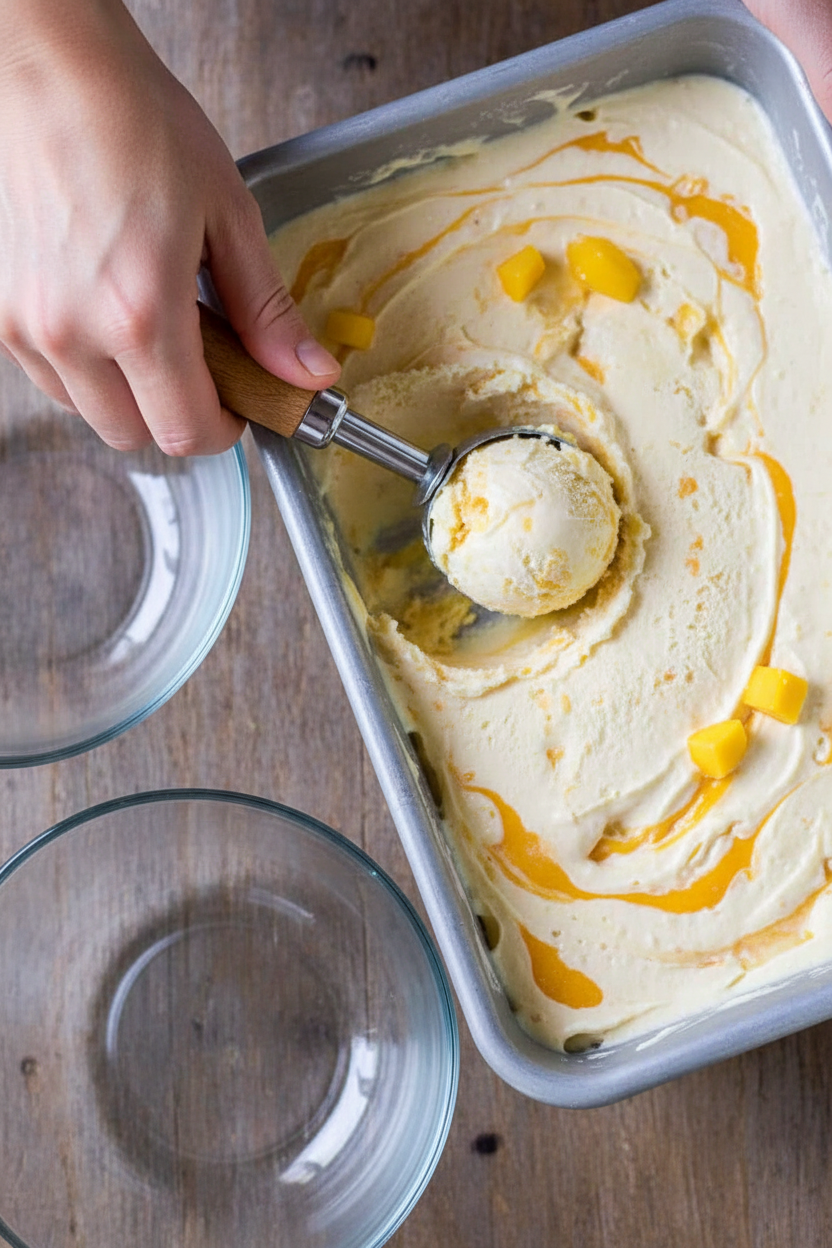 No Churn Mango Swirl Ice Cream