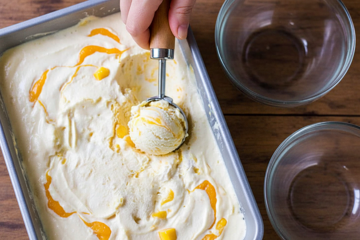 No Churn Mango Swirl Ice Cream
