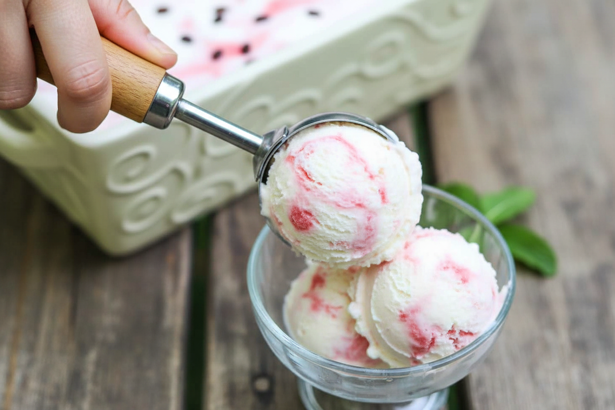No Churn Watermelon Swirl Ice Cream