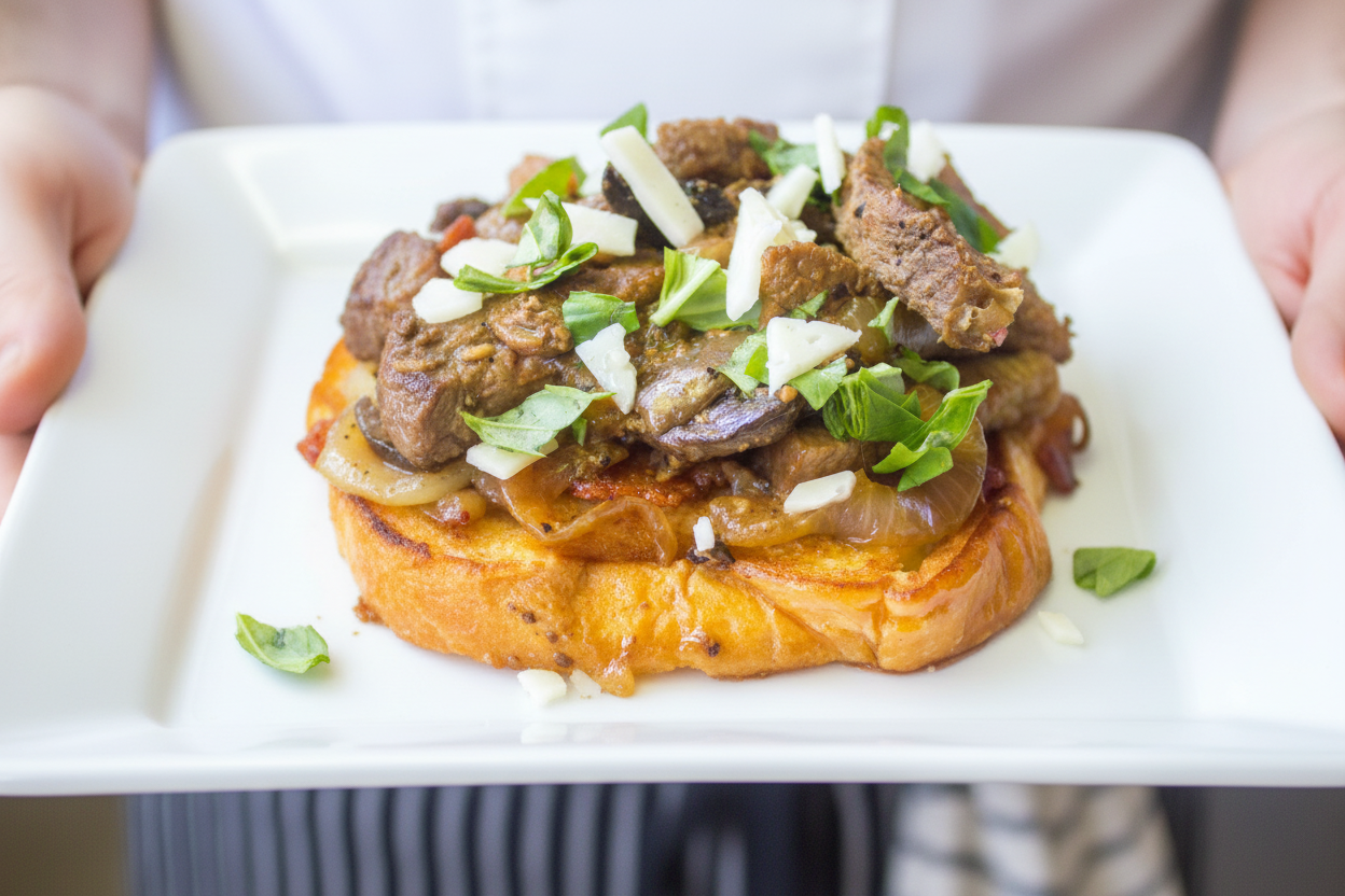 Open Faced Steak Sandwich - Easy Steak Sandwich Recipe - Open Faced