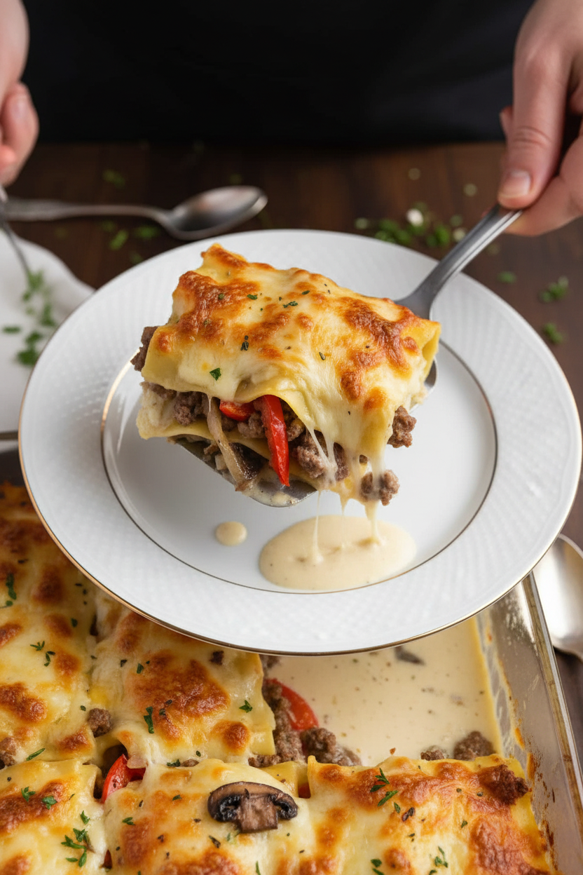 Philly Cheesesteak Lasagna Roll Ups
