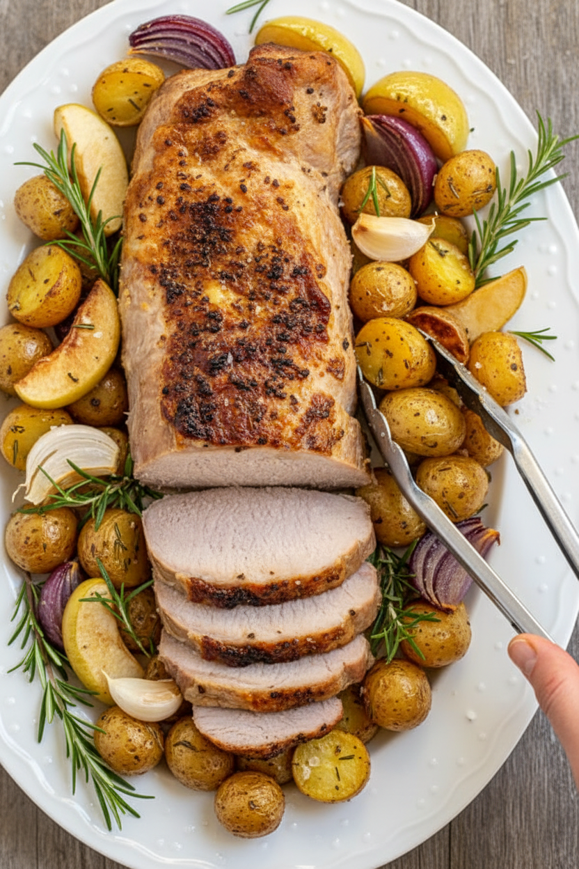 Pork Loin Roast with Apples, Onions, & Potatoes - The Schmidty Wife