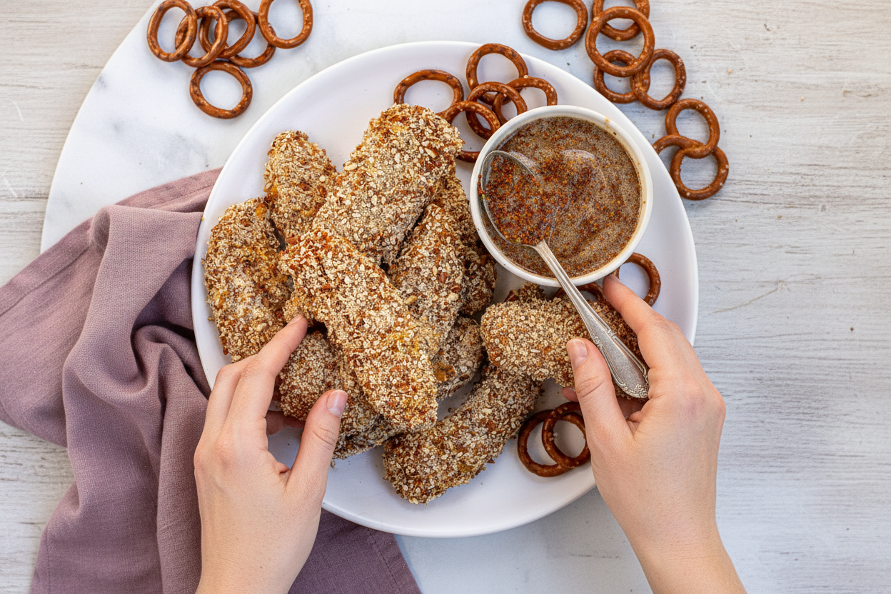 Pretzel Crusted Chicken Tenders Recipe – The Schmidty Wife: Pretzel Crusted Chicken Tenders Recipe