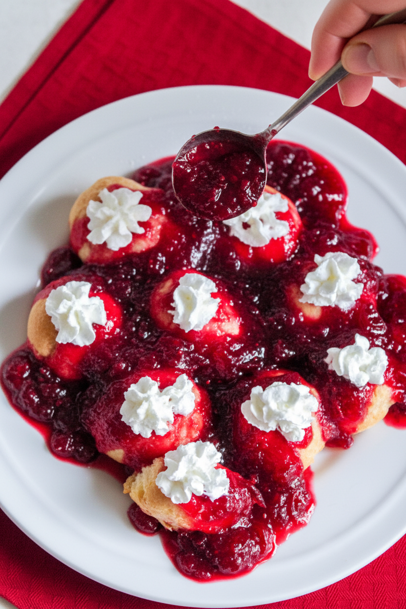 Pumpkin Spice Profiteroles with Warm Cranberry Red Wine Compote