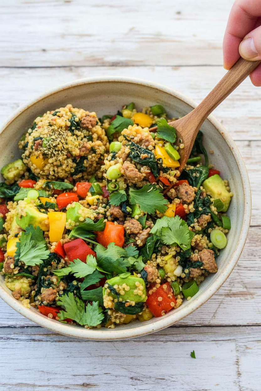 Quinoa Turkey Sausage Crumbles Dinner Bowl