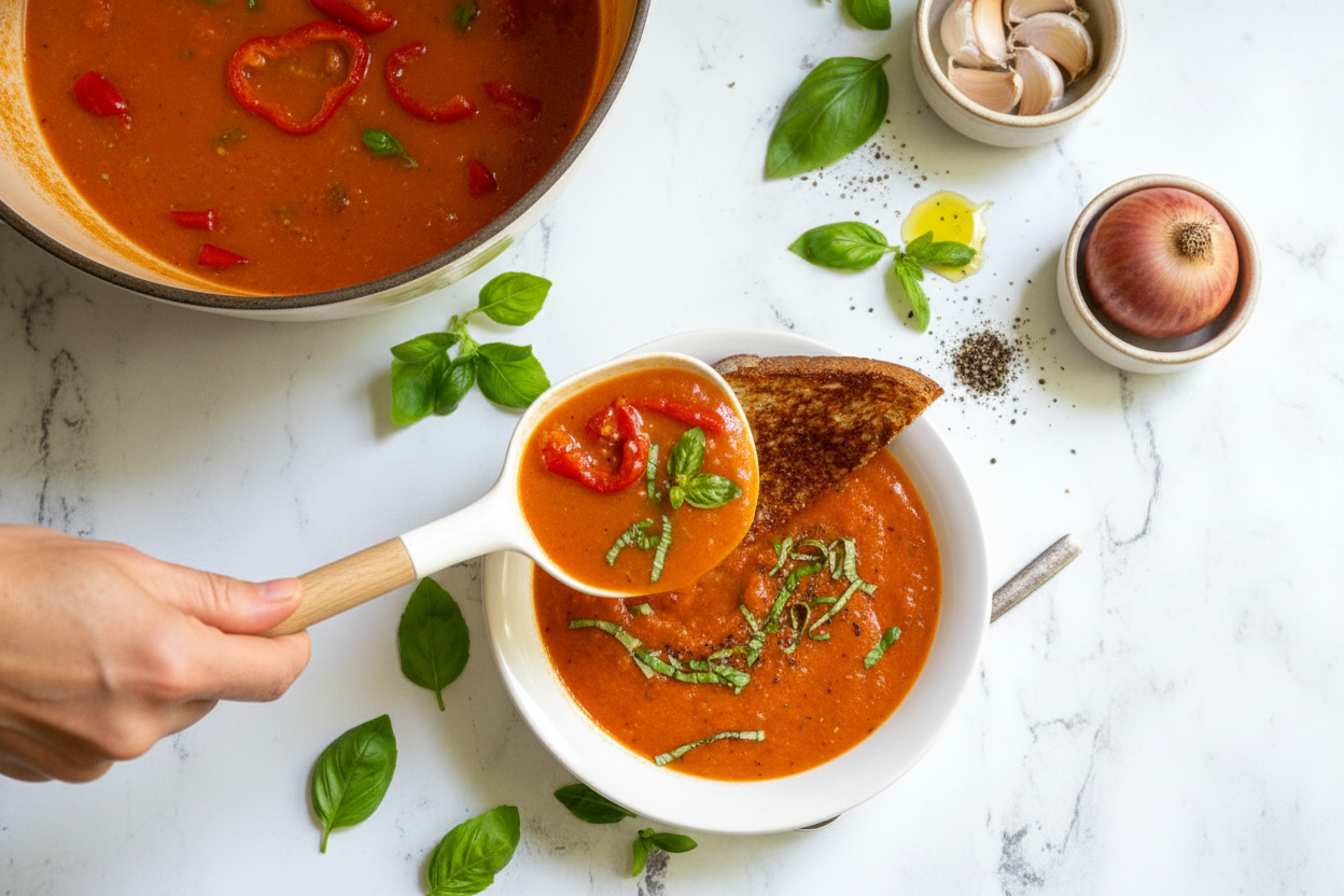 Roasted Red Pepper and Tomato Soup Recipe - The Schmidty Wife