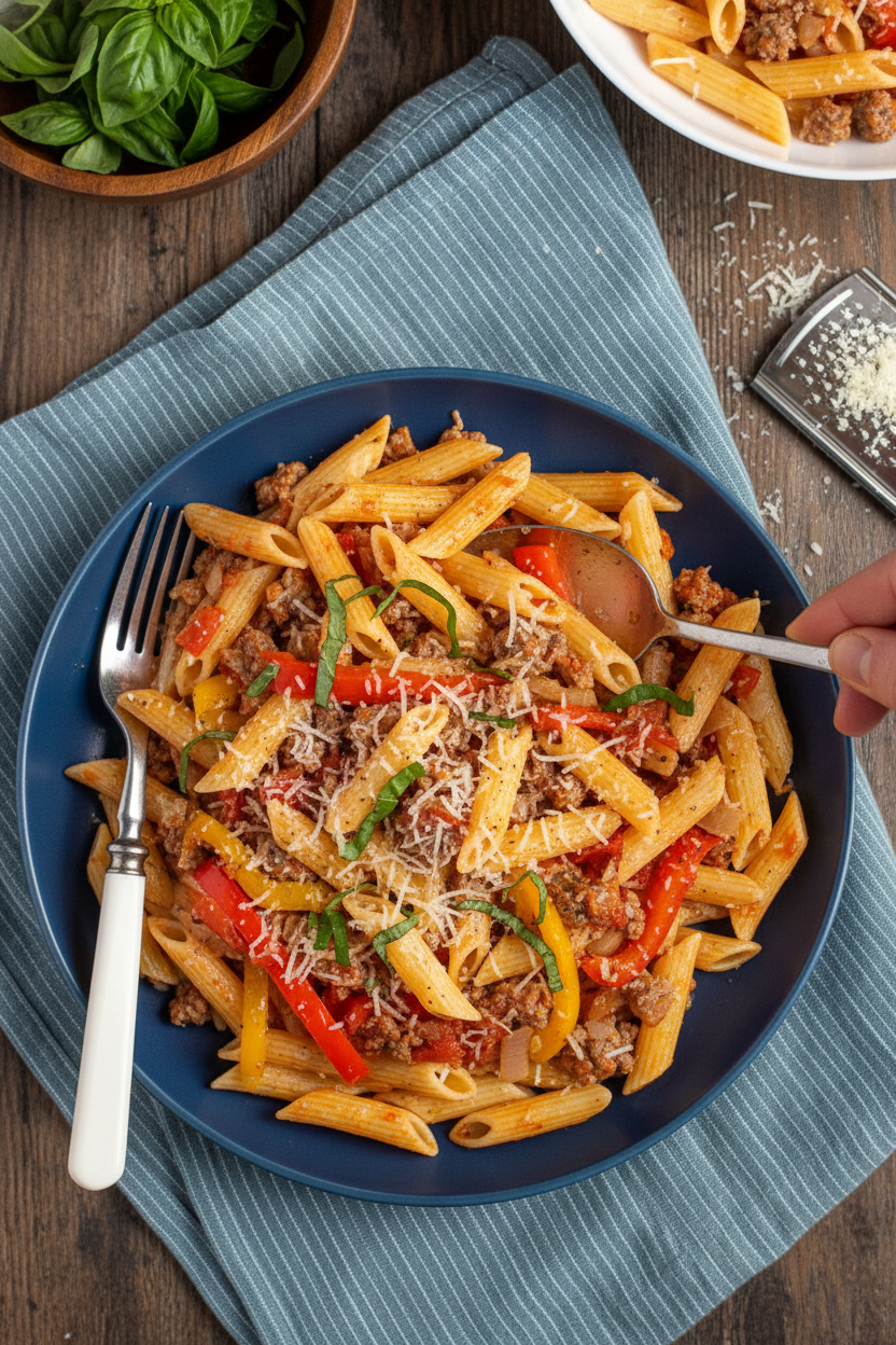 Easy Weeknight Sausage & Pepper Pasta - The Schmidty Wife