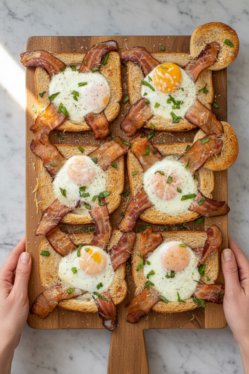 Sheet Pan Egg in a Hole with Bacon - The Schmidty Wife